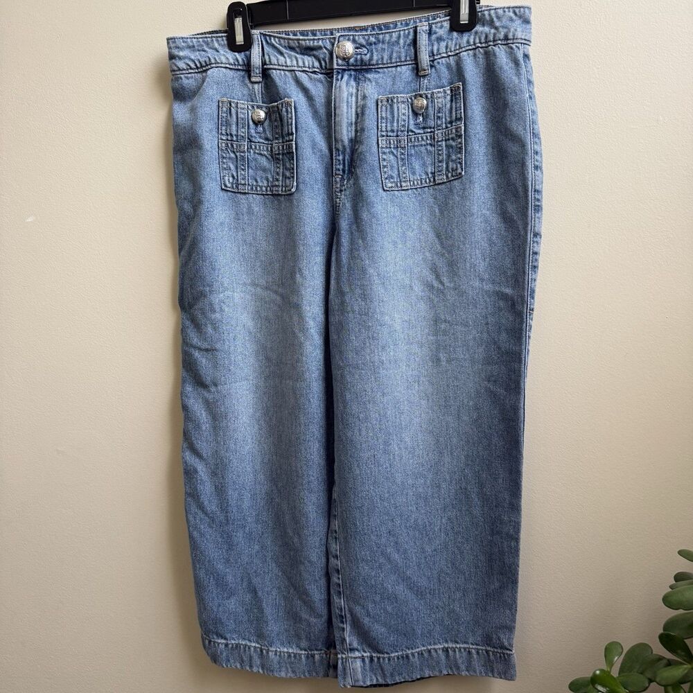 Talbots Jeans Womens 10P Medium Wash High Rise Wide Leg Crop denimJean jorts
